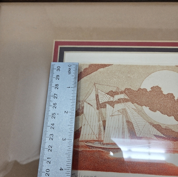 Schooner By Robert Paul 1976 Original Etching Signed By Artist In Wood Frame - Picture 15 of 16